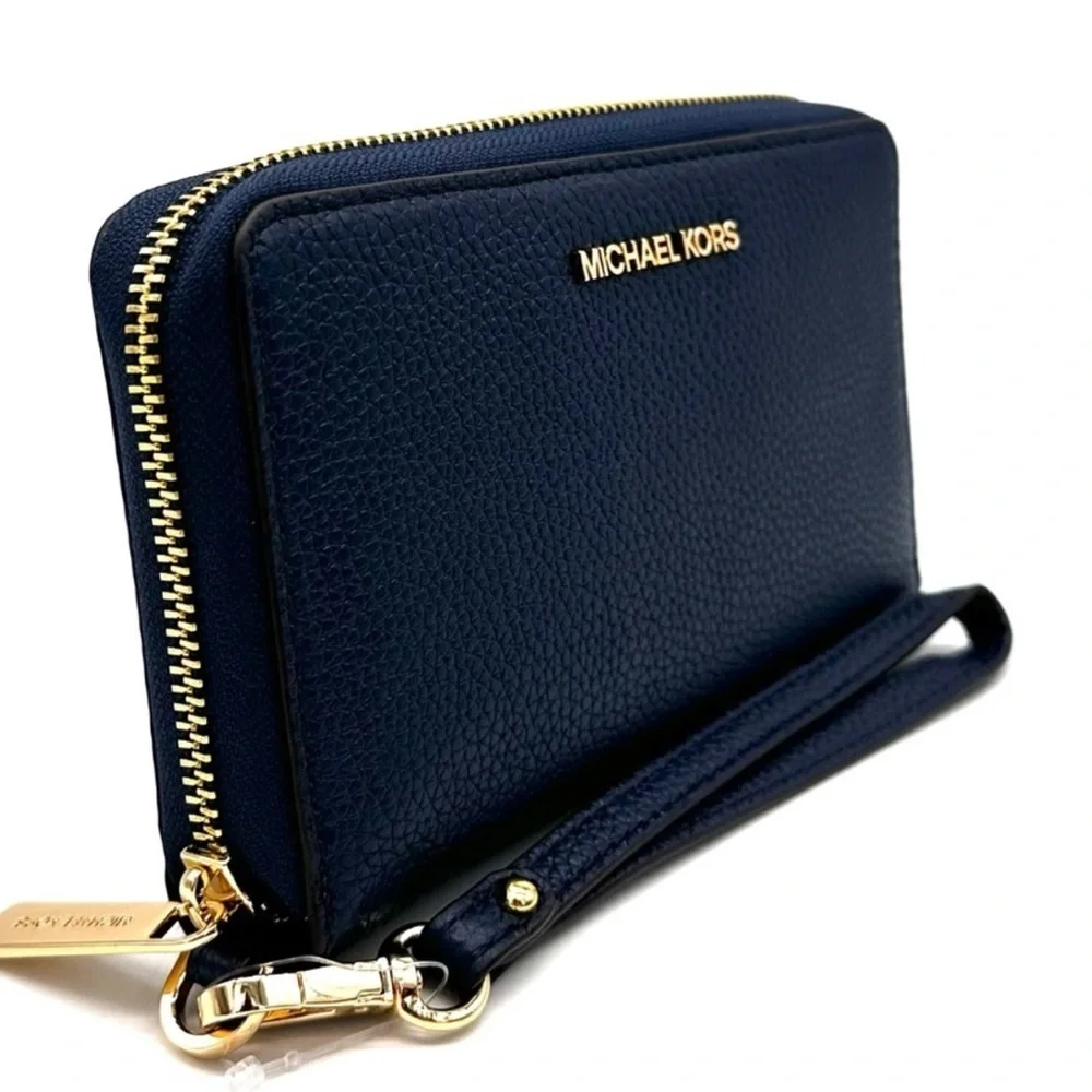 Michael Kors JST LG Flat MF Phone Case Wallet Navy Blue (NWT)